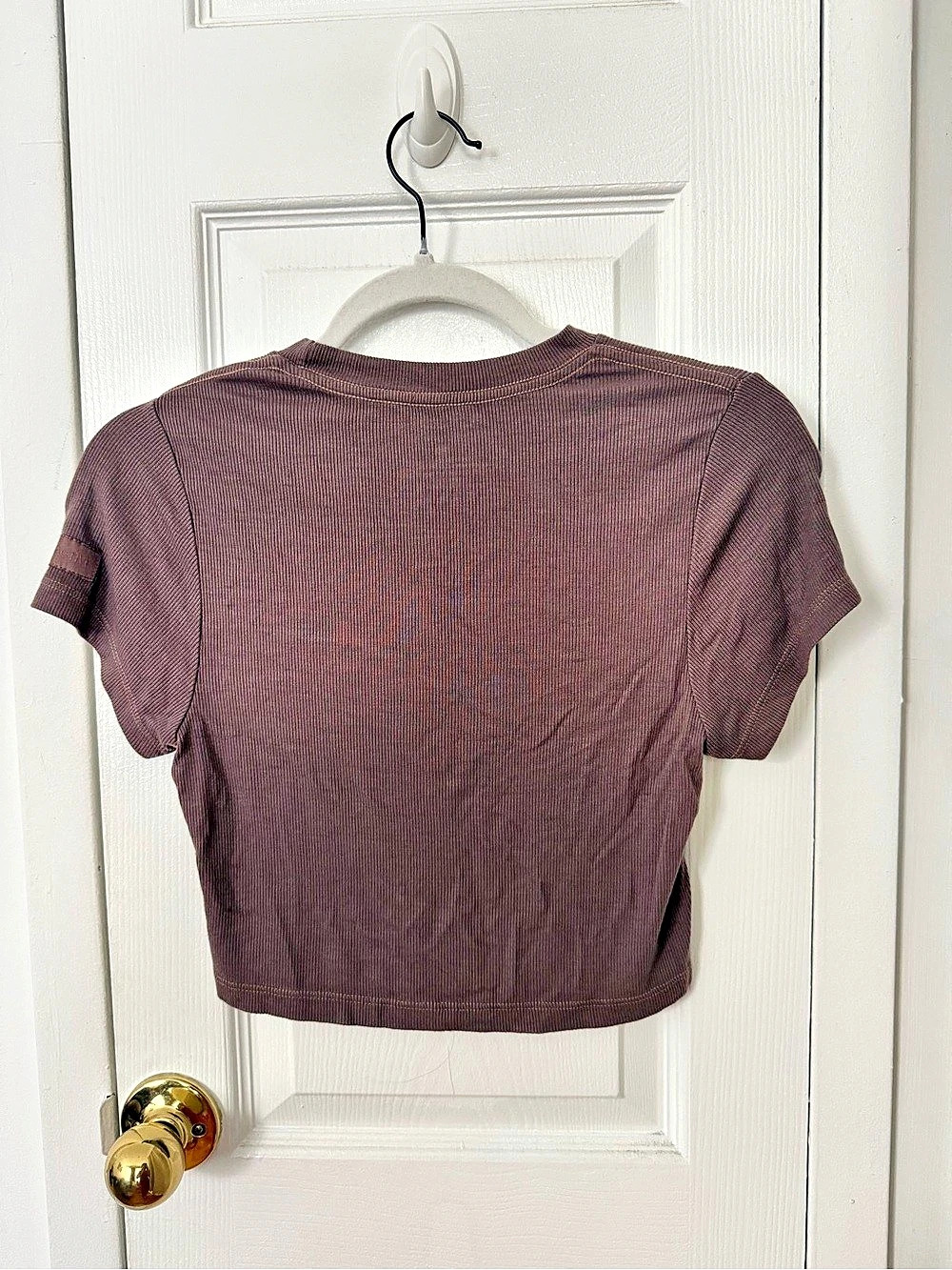 Set Active Ribbed Modal Body Tee Cropped Tee Brown Medium - Picture 2 of 3